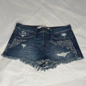 Abercrombie & Fitch Denim Jean Shorts Distressed Embroidered Beading